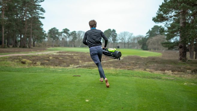 ‘Iron Golfer’ completes barefoot round in 45 minutes
